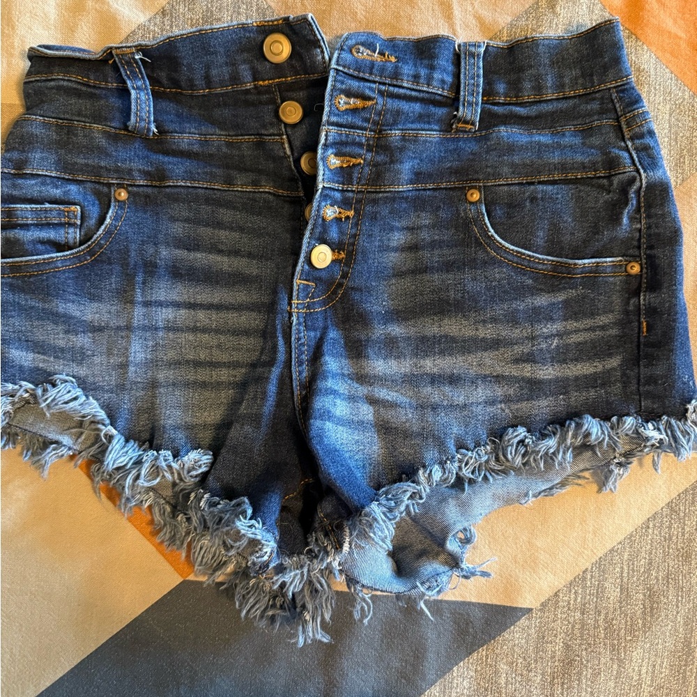 Blue Denim Frayed Shorts